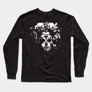 woman skull with roses Long Sleeve T-Shirt
